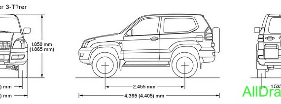 Toyota Land Cruiser 90 Prado 3door (2003) (Toyota LandCruiser 90 Prado 3door (2003)) - drawings (drawings) of the car